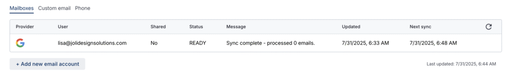 moxie crm mailbox settings