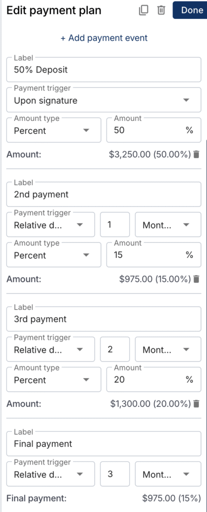 payment plan setup in moxie