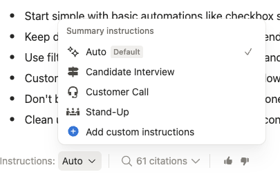 custom instructions meeting notes